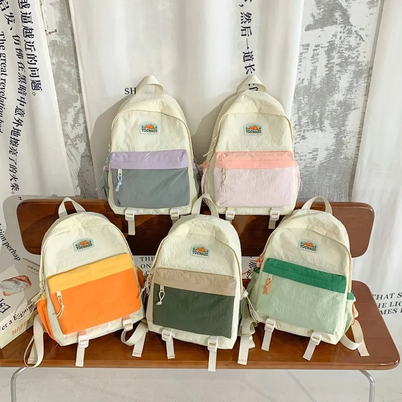 Picture 3: Kindergarten schoolbag color collision splicing large capacity backpack dopamine light nylon children's backpack