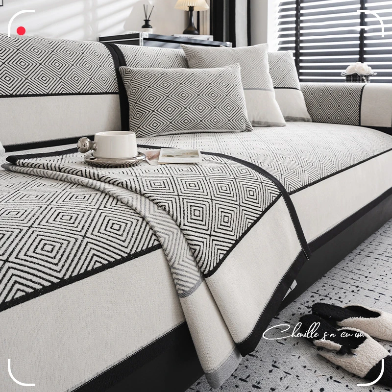 Skin-Friendly Chenille Sofa Cushion Thickened Full Cover Living Room Sofa Cover Universal Non-Slip Backrest Cover Furniture Dust