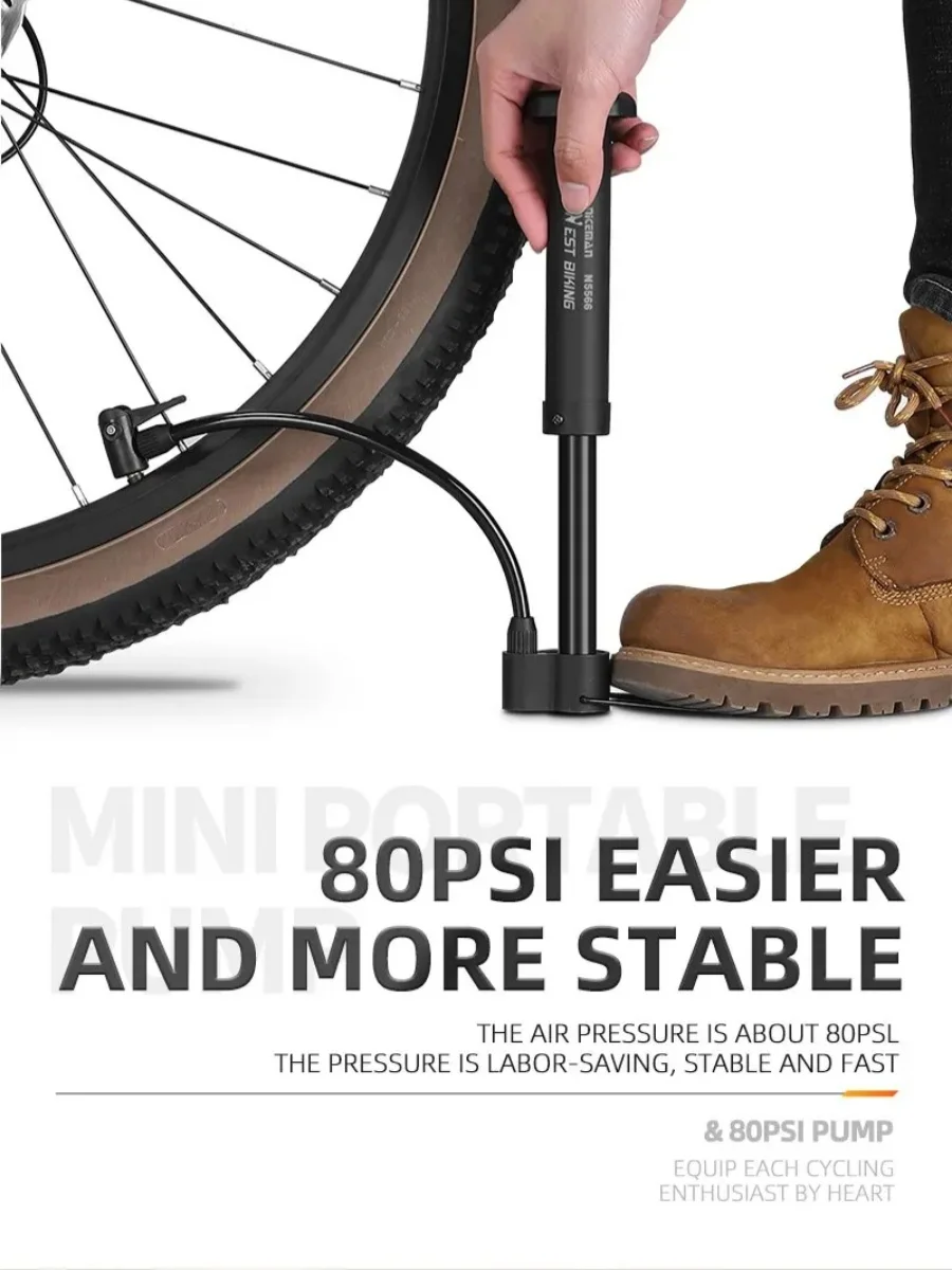 AliExpress NONE WEST BIKING MTB Bicycle Pump 80 PSI Bike Manual Air Pump Balloon Tire Inflator Schrader Valve Floor Pump Cycling Accesories