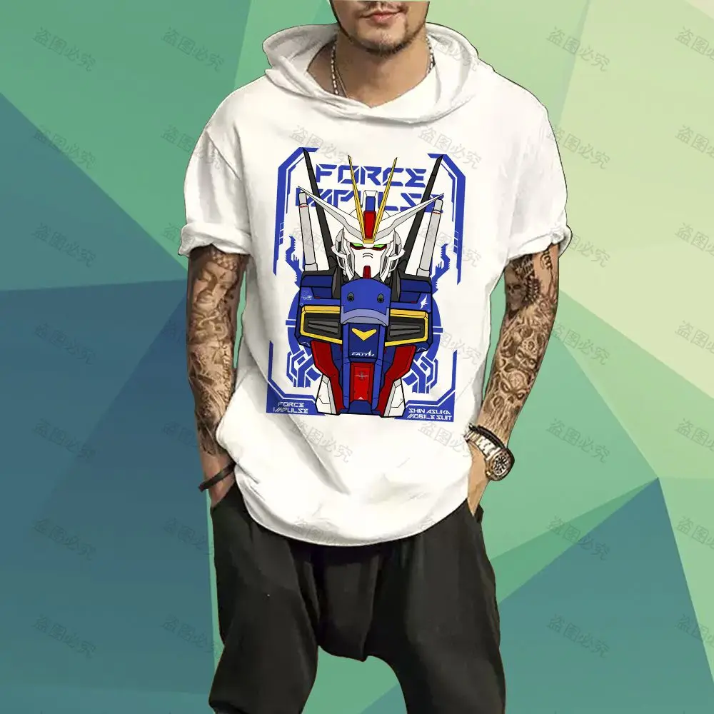 Mobile Suit Z Gundam Men's Hooded T-Shirts Fashion Summer GYM Hip Hop Leisure Cute Streetwear 2023 Harajuku Mens Clothes Cartoon