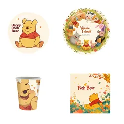 New Disney Winnie The Pooh Theme Birthday Party Decoration Disposable Tableware Set Baby Shower Kids Birthday Party Supplies