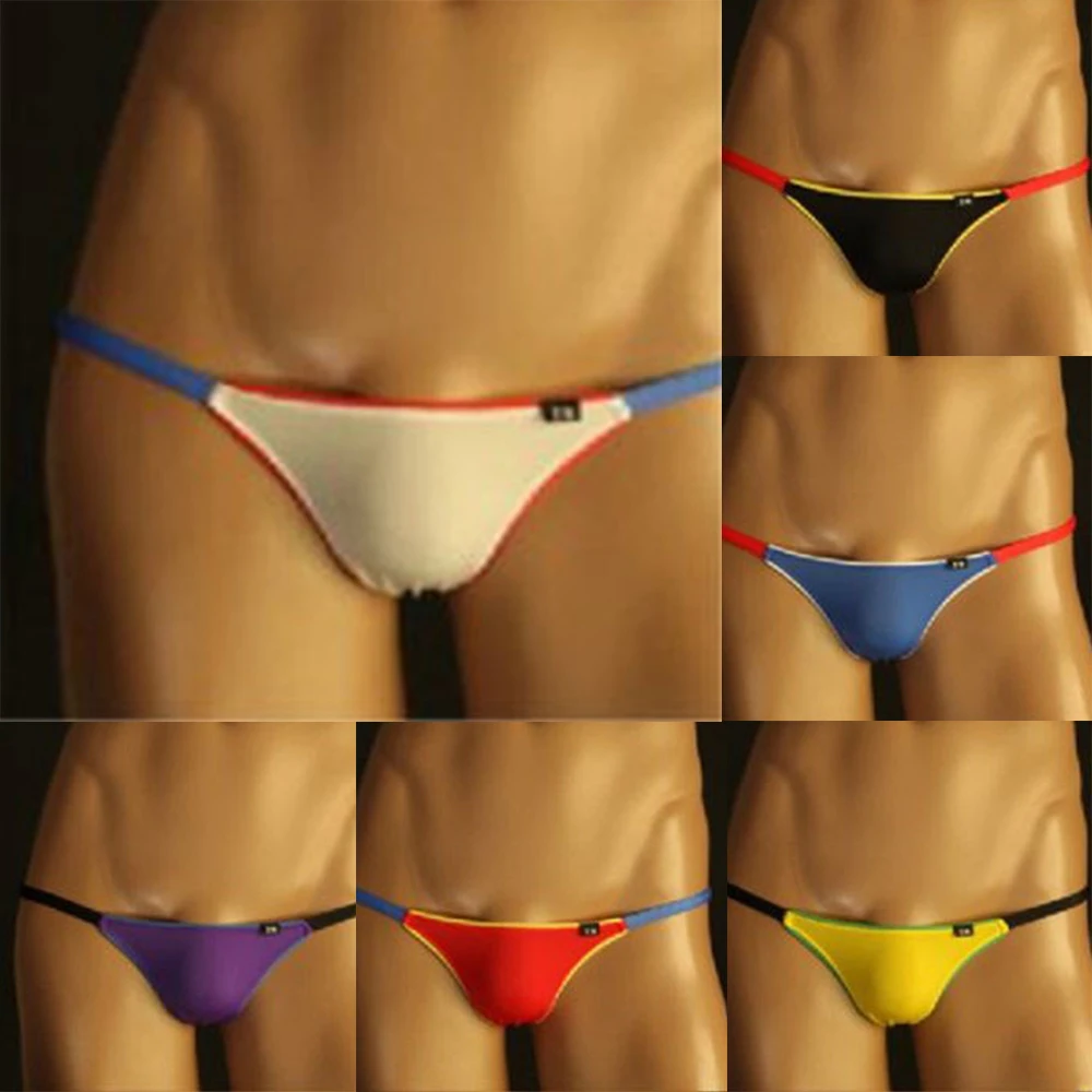 Mens G-String Underwear Ice Silk T-Back Briefs Sexy Thong Bulge-Pouch Low Rise Elastic Male Panties Gay Men Clothes Inner Wear