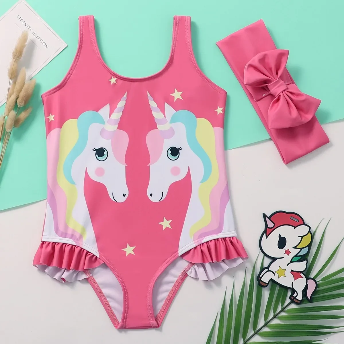 Costume da bagno intero per ragazze estive, costumi da bagno per bambini, senza maniche, ad asciugatura rapida, simpatico cartone animato, per le vacanze, costume da bagno per bambini