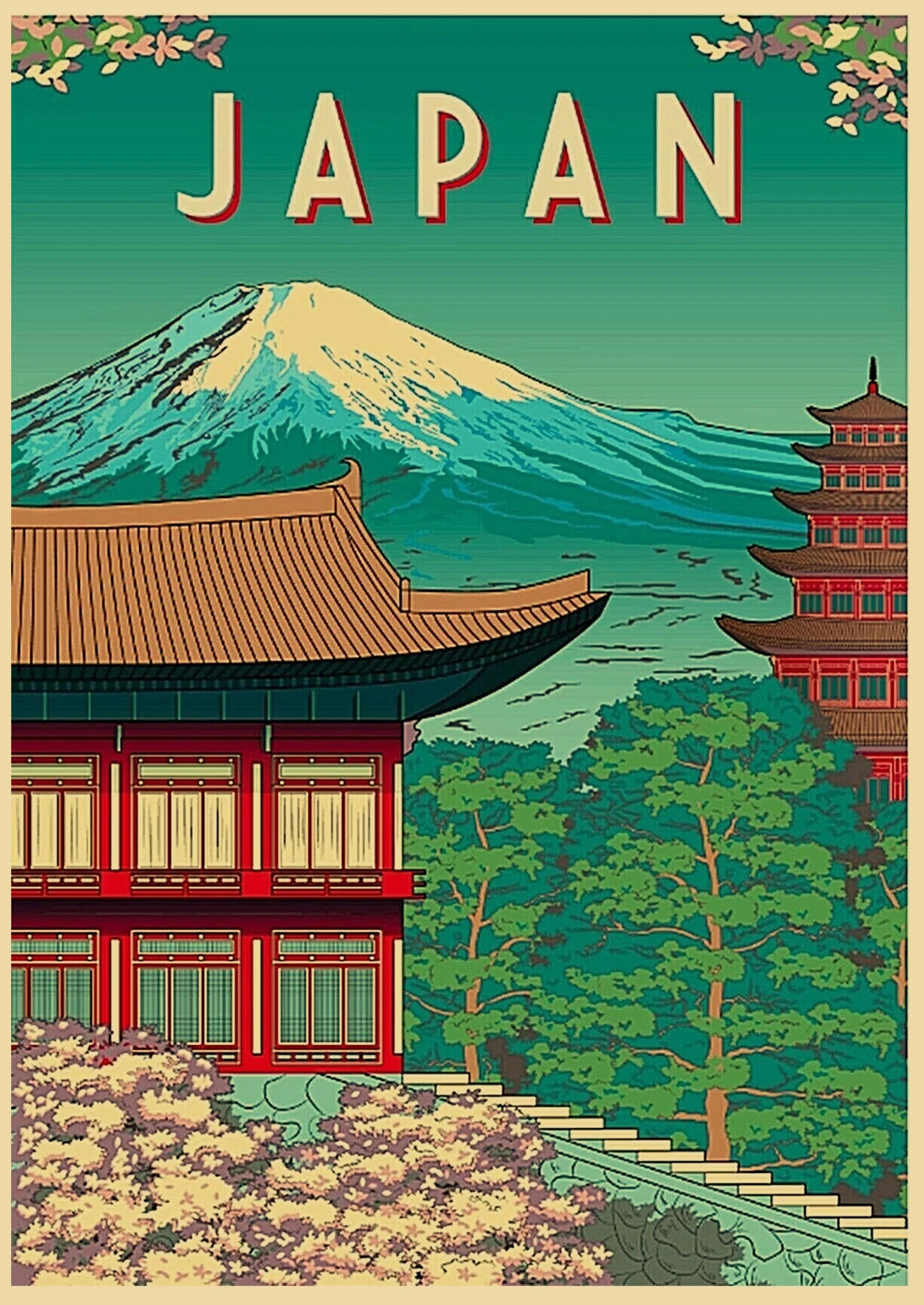 Japan Tourist Attractions Poster Tokyo Fuji Travel Kraft Paper Vintage Room Bar Scenic Spots Decor Aesthetic Art Wall Painting