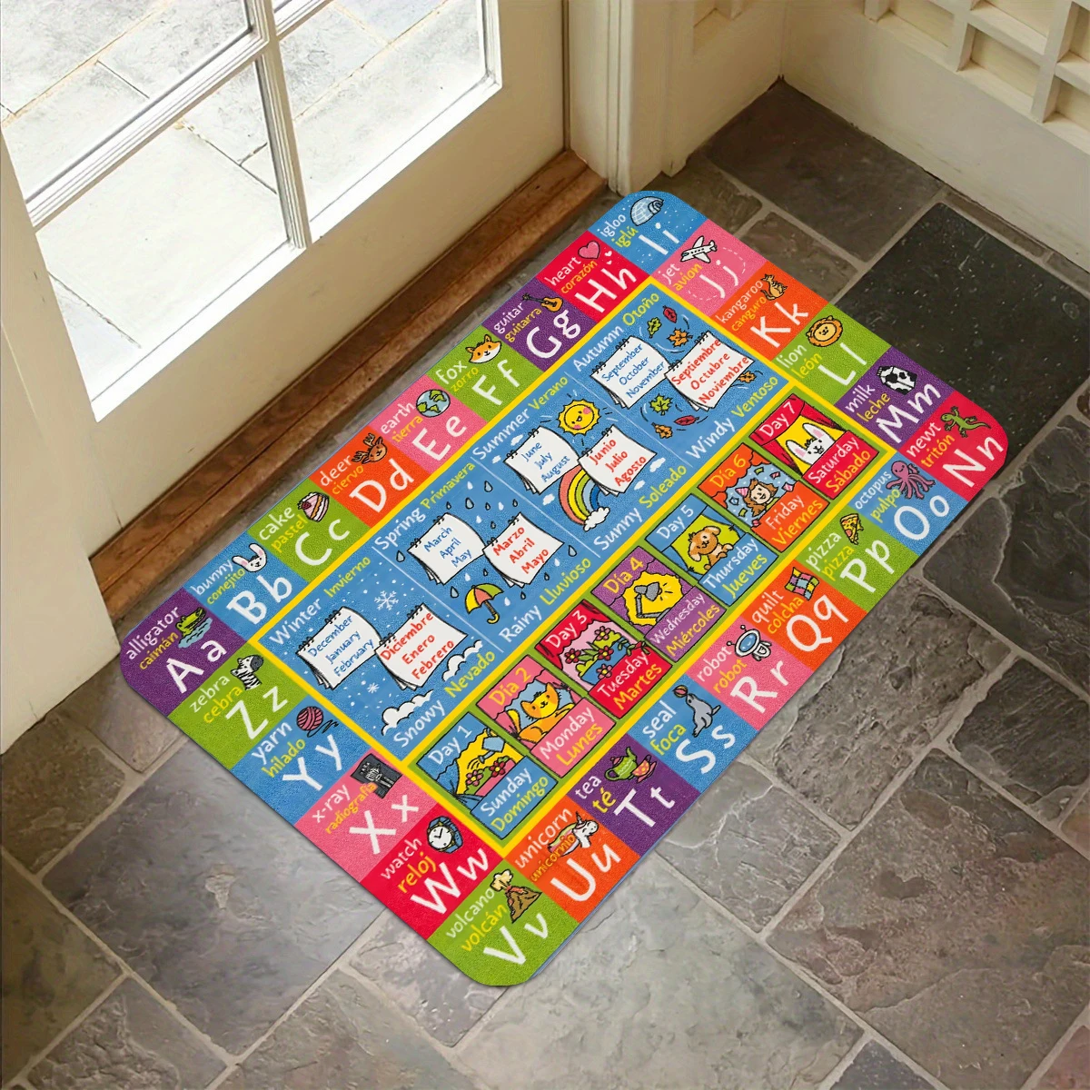 Alphabet Spanish Educational Learning Carpet Flannel Anti-slip Bath accessories Living Room Doormat Entrance Foot mat Home Decor