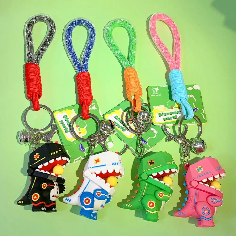 Eat Chicken Mechanical Dinosaur Keychain Colored Rope Ins Mechanical Dinosaur Keyring PVC Mecha Dinosaur Figure Keychain