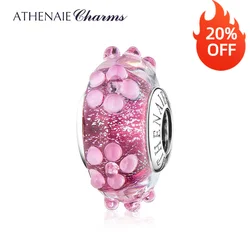ATHENAIE 100% 925 Sterling Silver Pink Murano Glass Beads Flower Charms Fit Women Bracelet & Bangle Necklace Jewelry Girl Gift