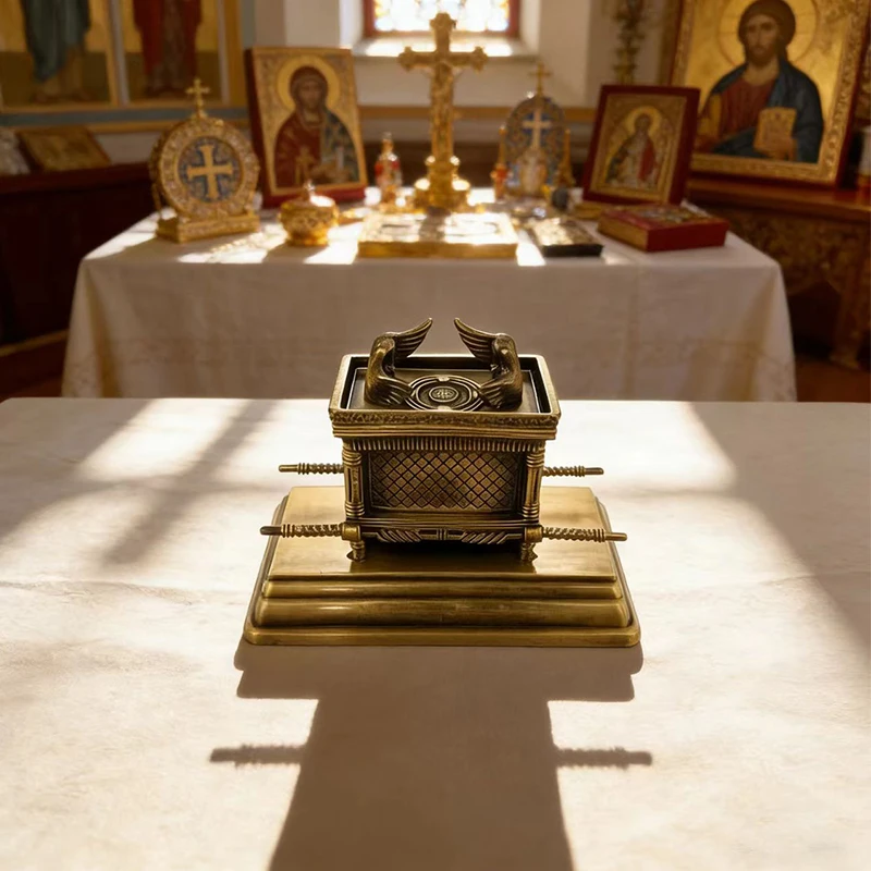 

Vintage Bronze Ark of the Covenant Replica with Cherubim Angels for Religious Collection Church Home Altar Devotion Christian