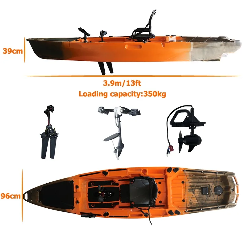 13ft Pedal Drive Kayak with Electric Motor Single Seat 1 Person HDPE Canoe for Ocean Water Sports Big Boat CE Certified
