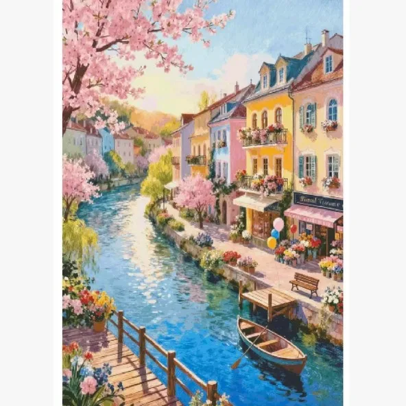 

ZZ7948 Warm Town 14CT 16CT 18CT Printed On Canvas Cross Stitch DIY Set Needlework Embroidery 136 Colors