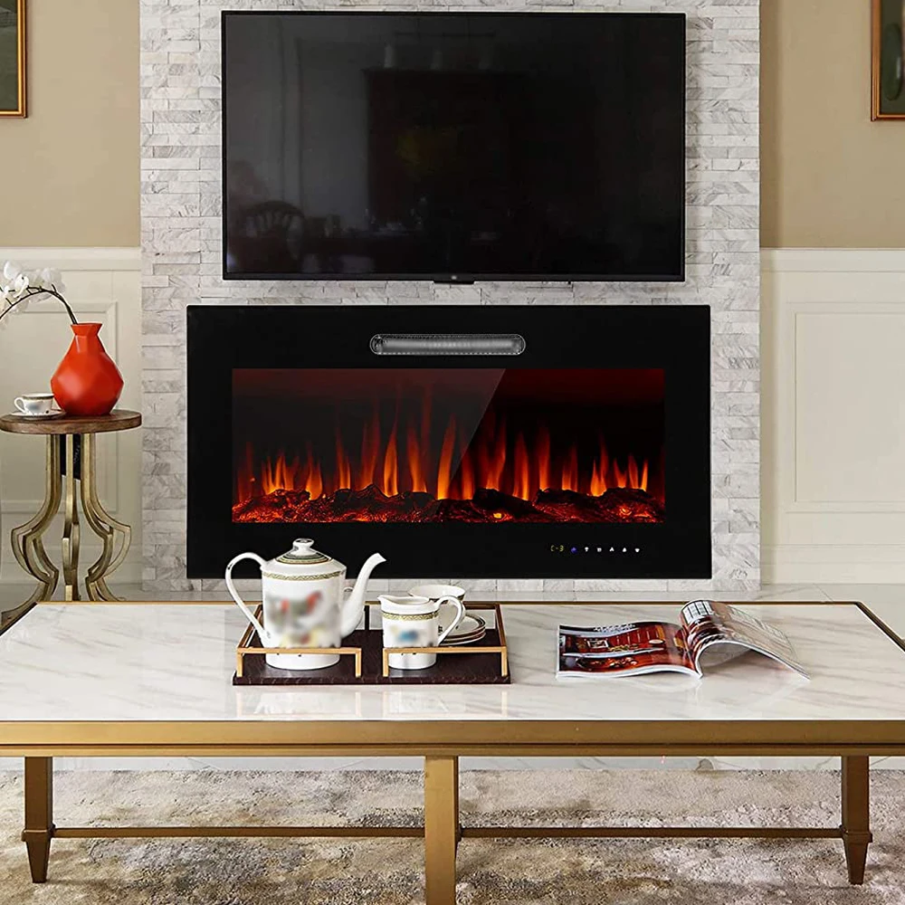 Customized Electric Recessed Wall Mounted Fireplace Heaters With Remote Control And Timer