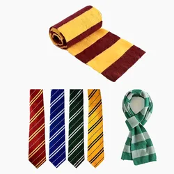 Double Color Striped Knit Scarf Classic Tie College Style Soft Warm Elastic Neck Scarf Winter Coldproof Decorative Cosplay Scarf