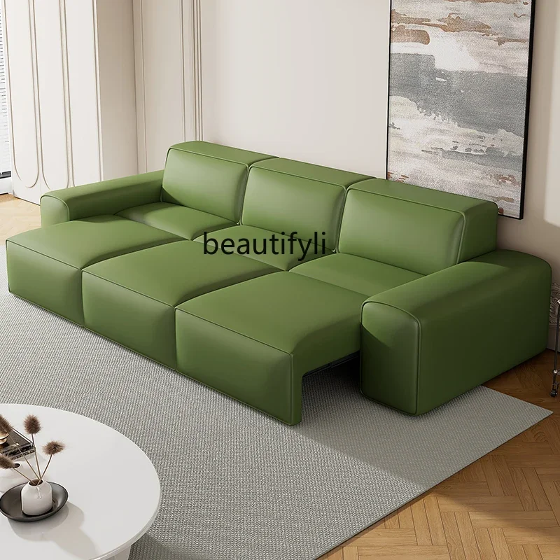 Italian Minimalist Electric Sofa Bed Silicone Leather Living Room Multi-Functional Straight Row