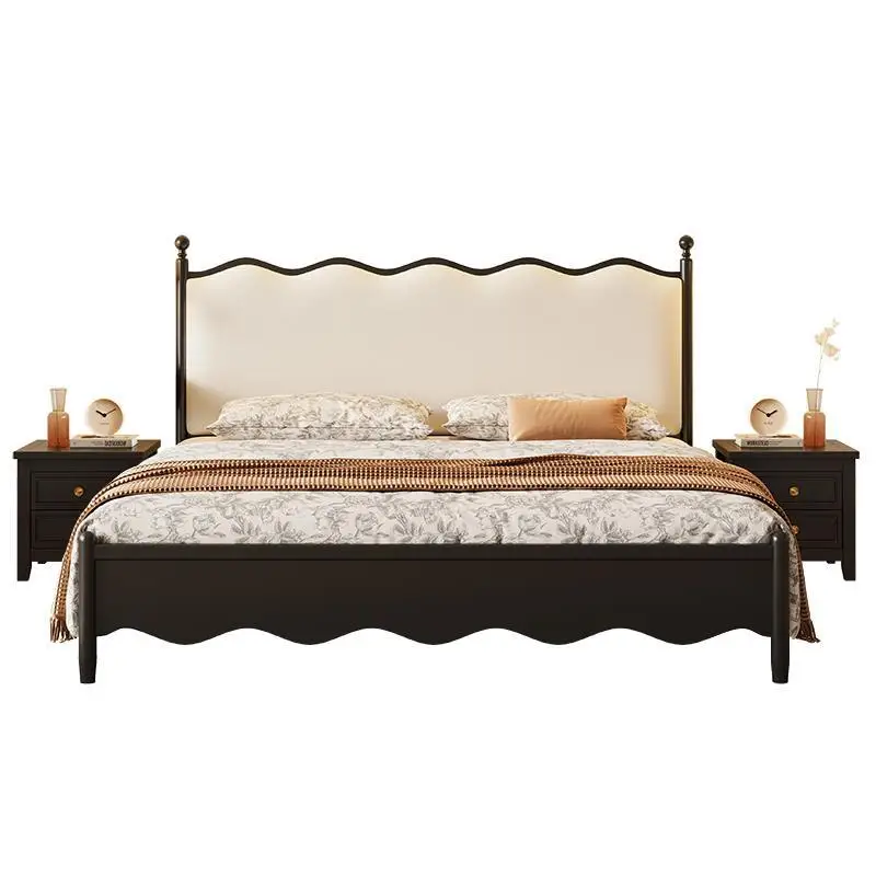 

Black, French, retro, solid wood bed, minimalist, double