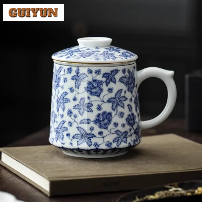 

450 мл синий и белый фильтр Okra, чашка-сепаратор для чая, кружка для чая Zen с заварочным устройством, бытовая чайница, офисная чашка для воды, набор для чая, подарок