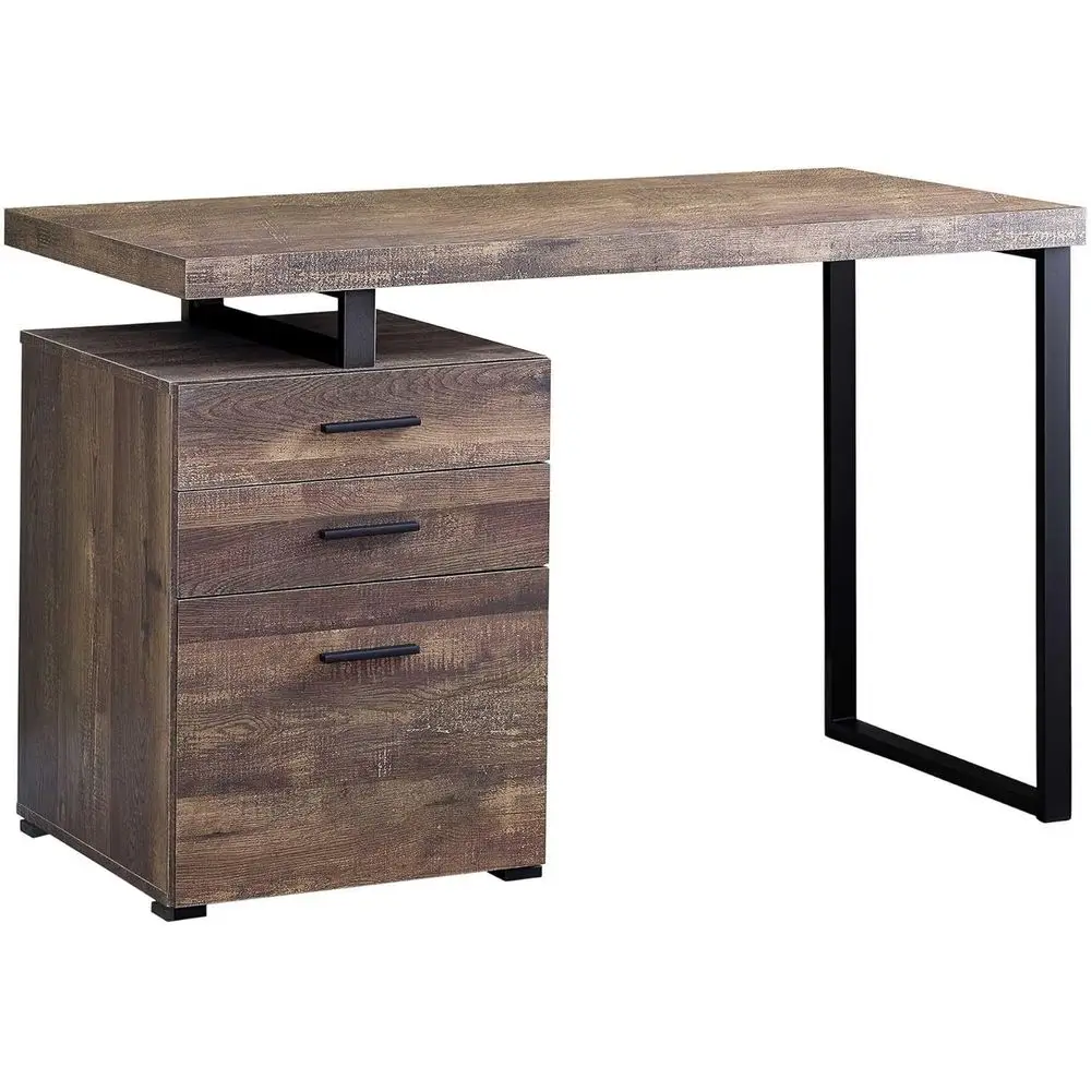 Desk with File Cabinet - Left or Right Set- Up - 48L (Brown Reclaimed Wood Look)