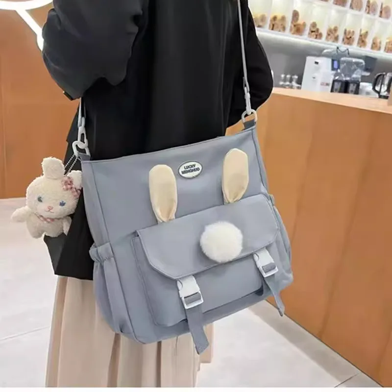 

Cute Rabbit Shoulder Bags Teenage Girls Largr Capacityb Canvas Crossbody Bags All Match Solid Kawaii Long Ears Bunny Bags