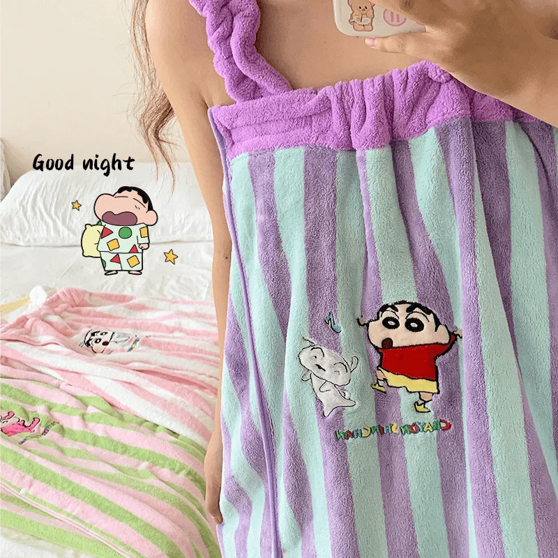 

Anime Crayon Shin-Chan Bath Skirt Cartoon Cute Coral Velvet Water-Absorbent Thickened Bathrobe Anime Peripheral Bath Large Towel