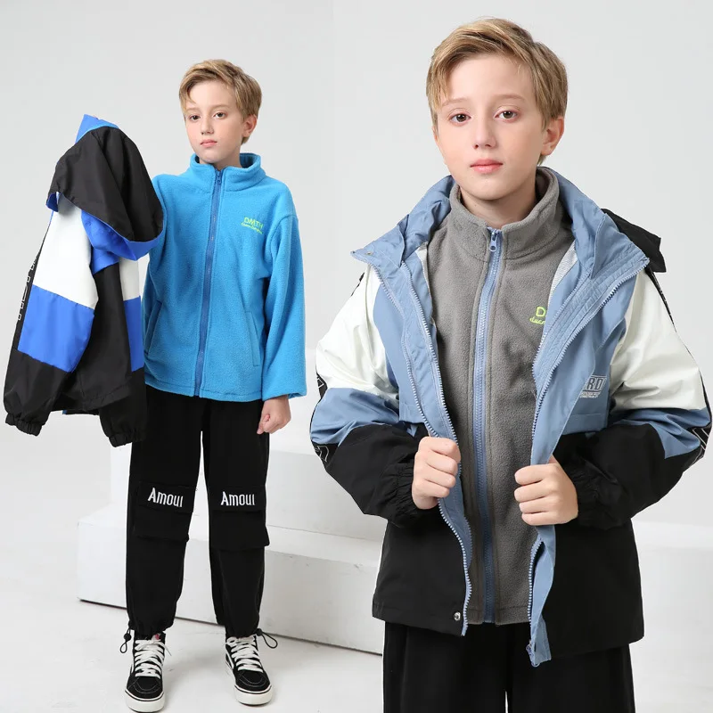 2024 new children's spring autumn clothing tide boy's storm jacket 3-in-1 detachable fleece coat spring  autumn winter clothing