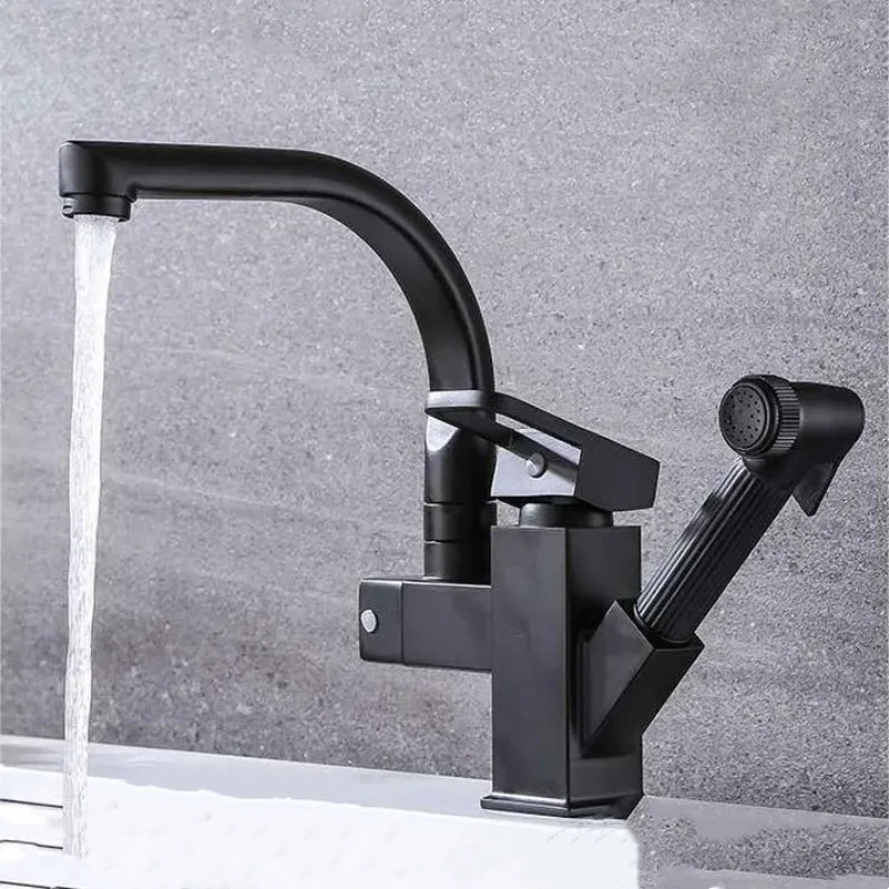 

Customized Robot Functional Cold Hot High Pressure Kitchen Faucet Kitchen Tap Faucets Stainless Steel 360 Degree Pull Out Black