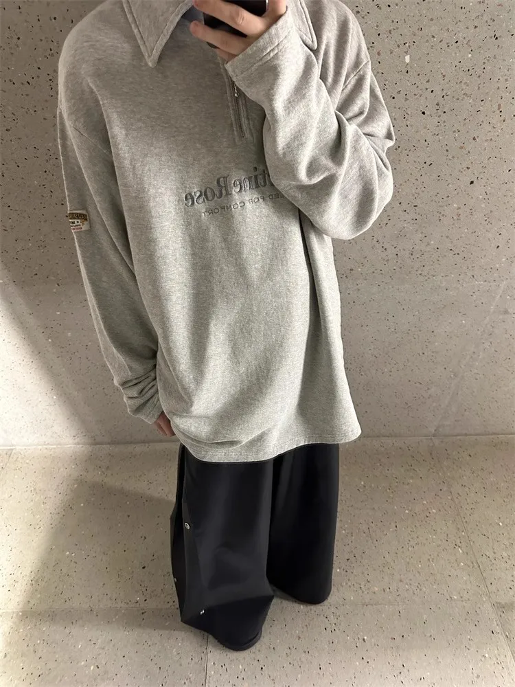 2024 Martine Rose light gray looped velvet collar knitted sweatshirt casual loose half zipper long sleeved top WY1058