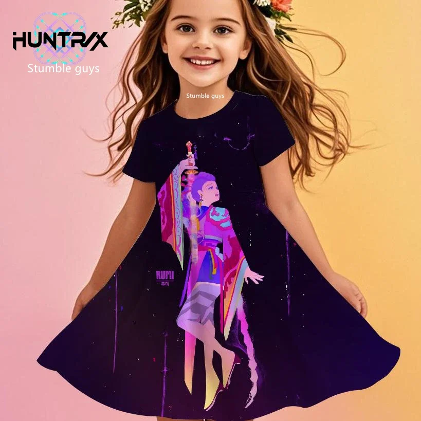 

Kpop Demon Hunters Girls Dress Breathable Summer Kids Cartoon Anime Princess Beach Outfit Casual Nightgown