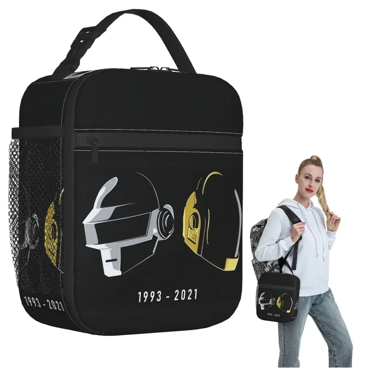 Daft Punk Electronic Music Band Tribute Helmet Art Insulated Lunch Bag for Women Children Food Boxes Thermal Lunch Box Tote