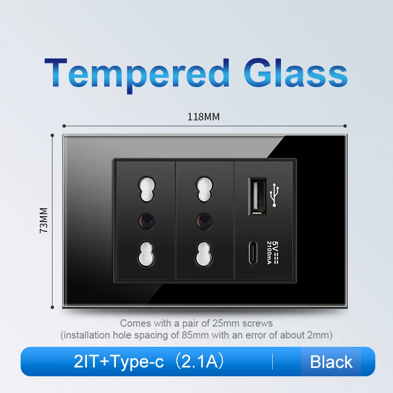 

Элегантная черная панель из закаленного стекла, стандартная итальянская розетка Type-C, настенный выключатель света EU, 1/2/3/4/5/6-клавишный выключатель для дома