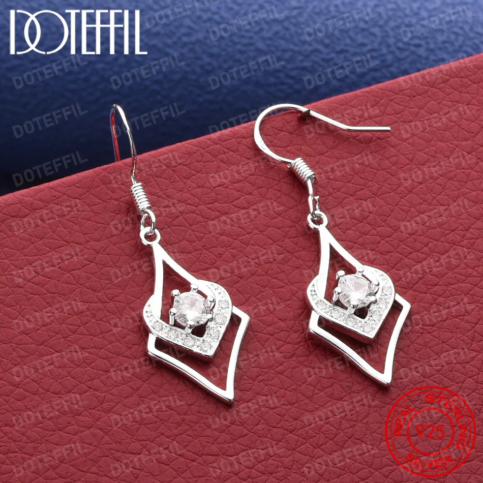 Pendientes de Plata de Ley 925 con Exquisito Corazón de Diamante y Circonita para Mujer - Joyería Elegante para Regalo de Boda o Fiesta