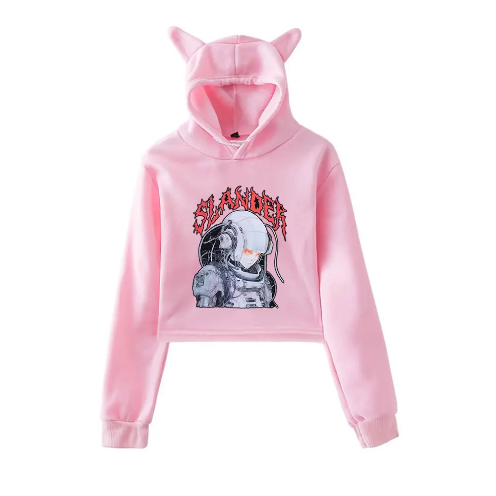 Slander Vintage 90er Jahre Streetwear Logo Hoodie Merch Hoodies Sweatshirts für Mädchen Katze Ohr Crop Mode Sport Pullover