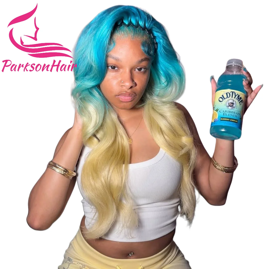 

Body Wave Human Hair Wigs Blue/Blonde 13x4 13x6 Lace Front Wig 100% Human Hair Quality Ombre Lace Front Wig For Women Cosplay