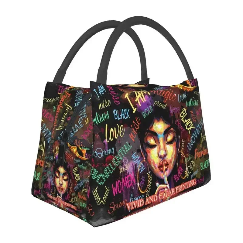 Custom African Women American Black Girl Lunch Bag Thermal Warm Cooler Insulated Lunch Box for Work Pinic Food Tote Bags