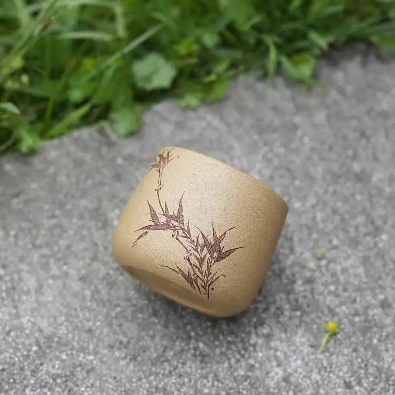 [Biyile Pot]Purple Clay By Li Jianjun, Handmade Bamboo Tea Cup, Sesame Branch Master Cup 110Cc