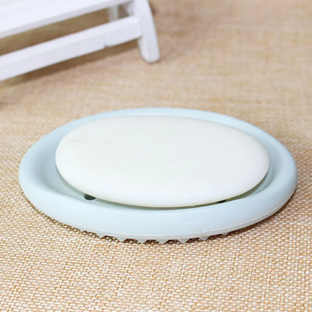 

Creative Oval Shape Soap Dish Tray Drain Silicone Soap Box for Shower Bathroom Kitchen (Blue) soap tray