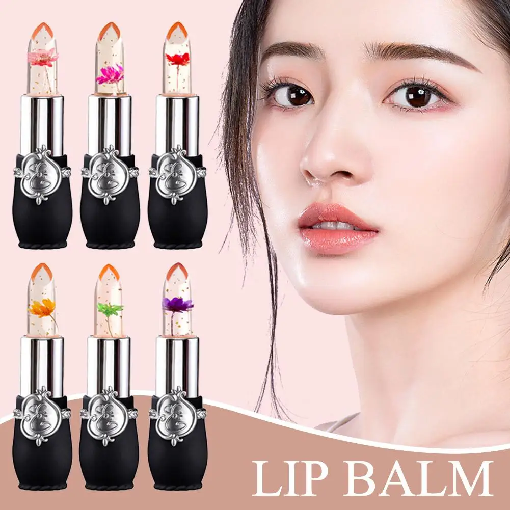 Pintalabios de gelatina de cristal, bálsamo labial que cambia de Color y temperatura, hidratante duradero, flor transparente, cuidado de los labios