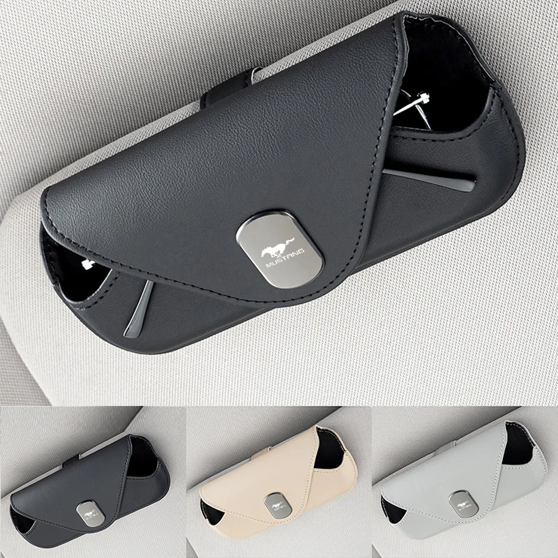 Leather Sunglasses Holder Magnetic Leather Sunglasses Clip Box Accessory For Ford Mustang GT 2020 2019 2018 2017 2016 2015 2014