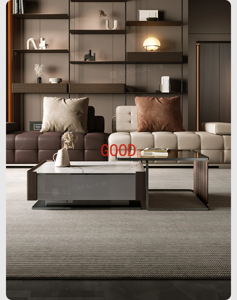 

Stone Plate High and Low Coffee Table Living Room Combination Square Tea Table Villa Large Flat Floor Household Tea Tray