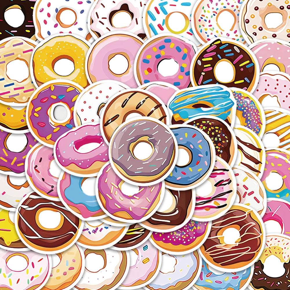 50PCS Sweet Donut Graffiti Stickers Cute and Exquisite Handheld Materials Phone Cases Laptop Suitcases Water Cups Waterproof Sti