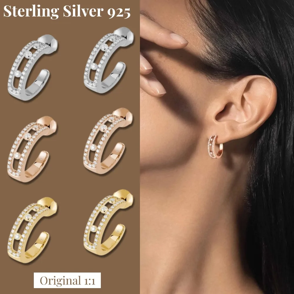 Shimmering original MOVE PAVÉ HOOP Earrings Sterling Silver 925 Luxury Women's Trendy Holiday Engagement Jewelry Gift