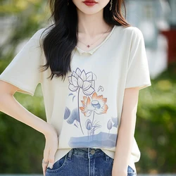 Autumn And Winter New Worsted Wool And Mulberry Silk Printed Round Neck Sweater Fashion Joker Knit Loose Bottoming Shirt Top