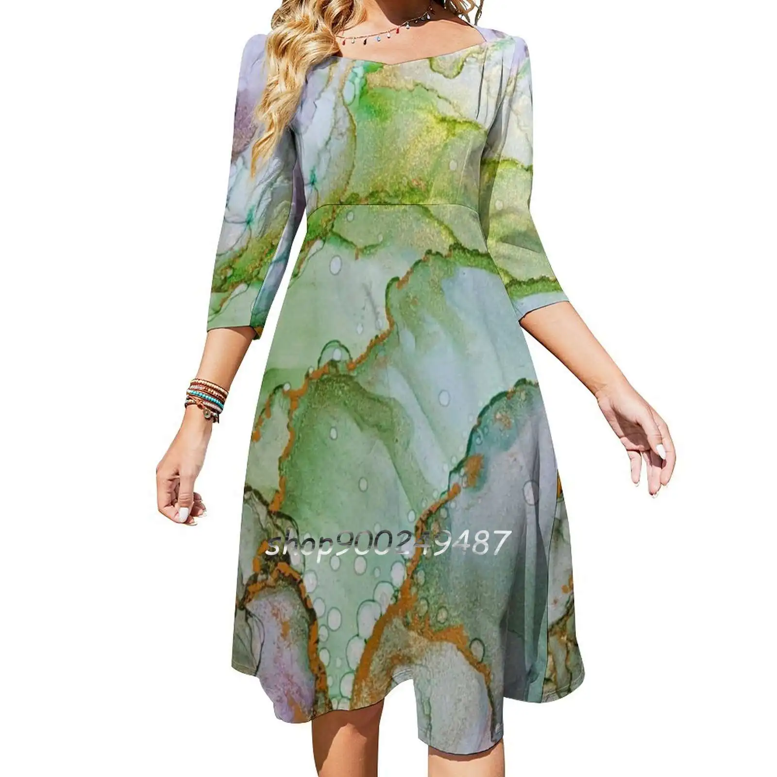 In The Vineyard Square Neck Dress New Plus Size Elegant Women Waist Tight Dress Ink Blossom Studios Ink Blossom Irene