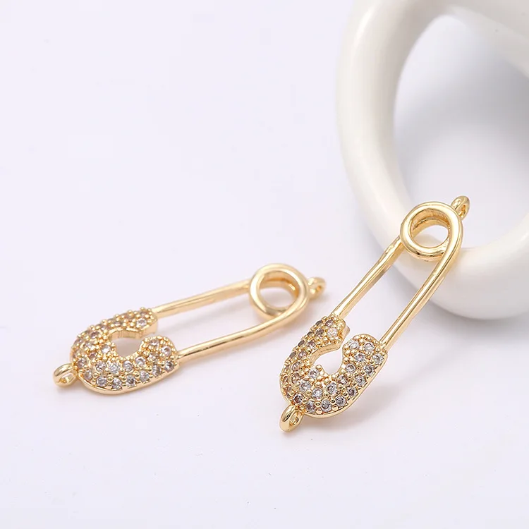 2PCS 7x22MM 14K Gold Color Brass with Zircon Brooch Pendants Charms High Quality Diy Jewelry Findings Accessories