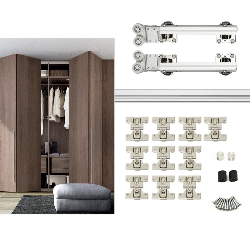 

HONCCON Wardrobe Folding Door Functional Parts Cloakroom Push-pull Sliding Door Two-fold Door Rail Track Hardware Accessories