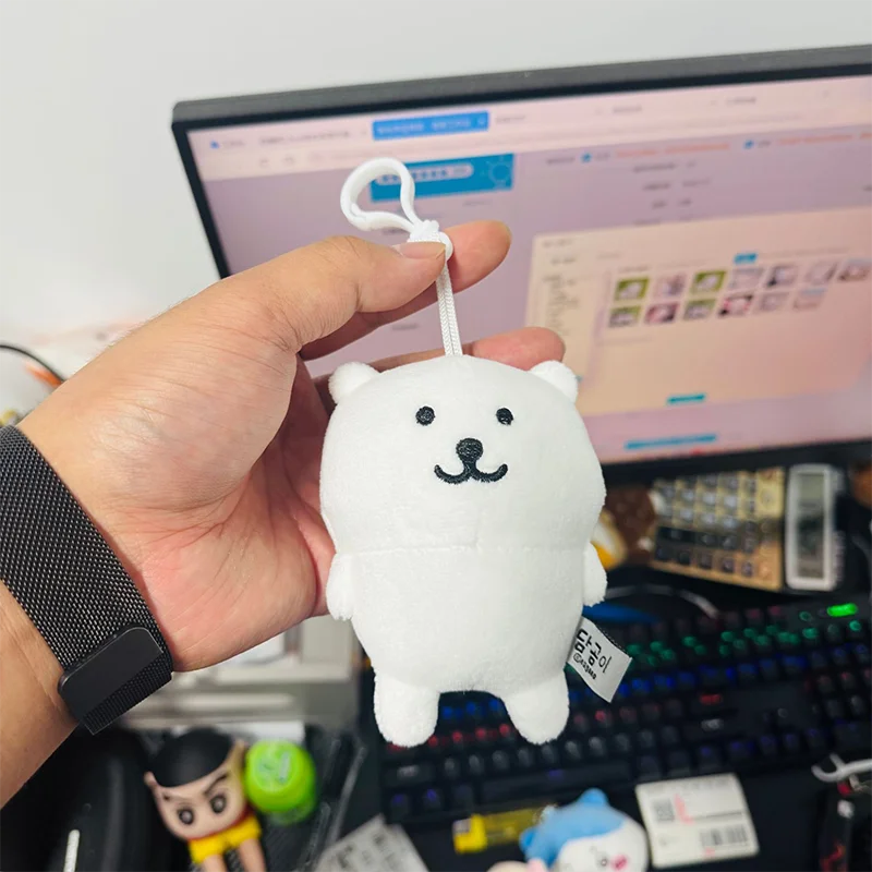 Neuer weißer Bär Plüschtier Schlüsselanhänger Anime Witz Bär Basic Angry Ramen Tee Weiches Stofftier Rucksack Charm Dekoration Geschenke