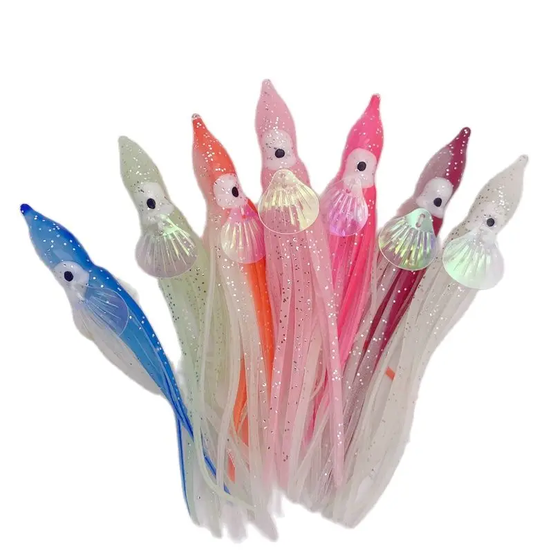 5Pcs*12cm  Fishing Squid Skirts Soft  Lure Luminous Octopus Lure with Gill Calamar Jigging Wobbler Pesca Tuna