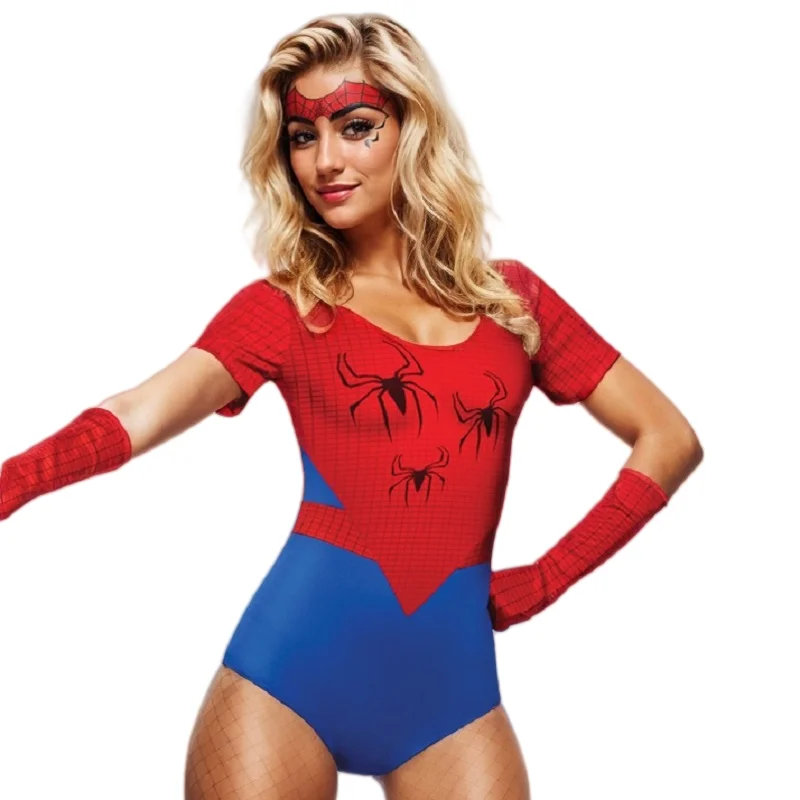 

Spider Hero Costume Women Short Sleeves One-piece Bodysuit Adult Halloween Cosplay Outfit