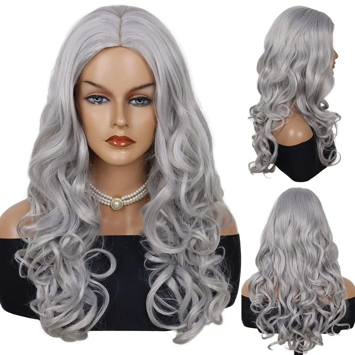 Long Curly Wigs for Women Synthetic Hair Grey Wig Cosplay Body Wave Wigs Costume Halloween Anine Cosplay Wig Clearance Sale