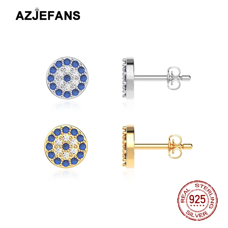 AZJEFANS 925 Sterling Silver Small Evil Eye Earrings Women Girls Stud Earrings Fine Jewelry