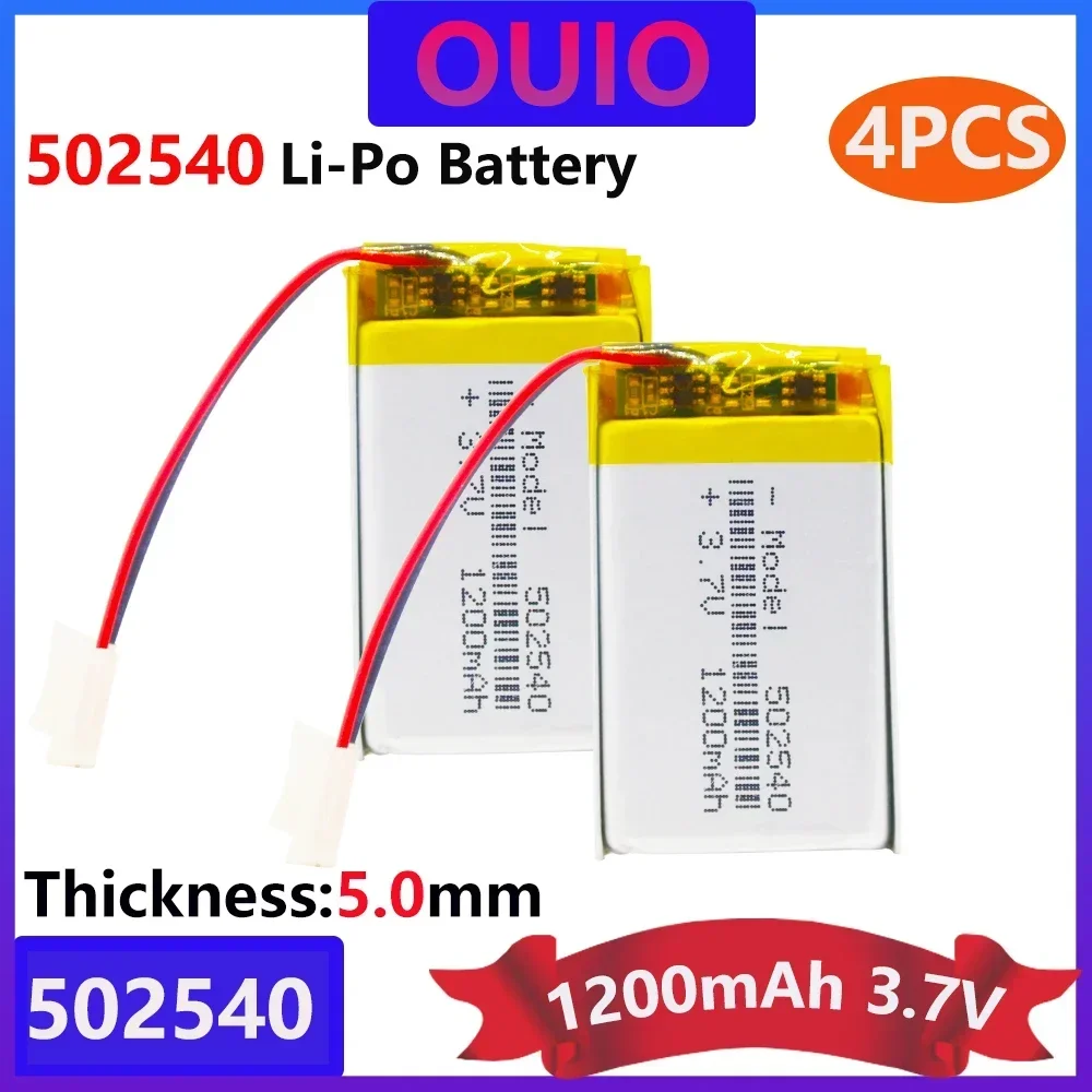 4pcsRechargeable Polymer Battery 1200mAh 3.7 V 502540 Li-ion Battery Cells For Smart Home Dvr,GPS,mp3,mp4,DVD Power Bank,speaker