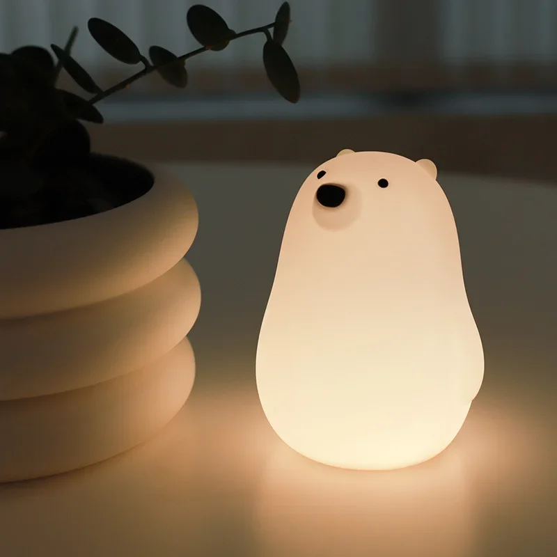 Children Silicone Cute Little White Bear Pat Light Soft Light Sleep Bedside Lamp Bedroom Eye Protection Small Night Light